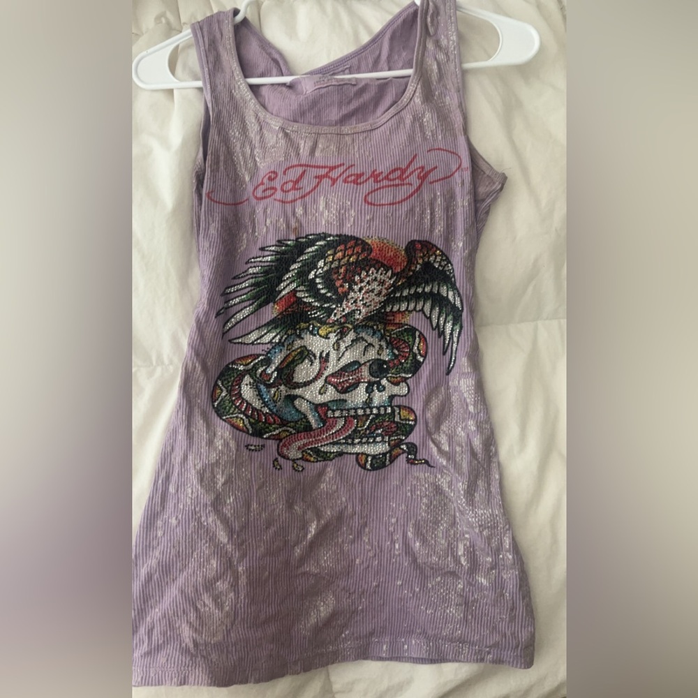 super sick purple & silver cheetah print ed hardy tank top!